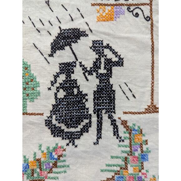 Antique 20's 30's Cross Stitch Sampler ~ After the Rain Comes Sunshine 13X17 - Picture 2 of 3